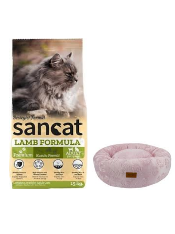Sancat Premium Kuzulu Yetişkin Kedi Maması 15 Kg,Pembe Luxe Donut Yatak