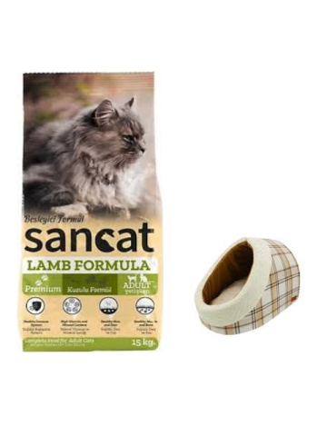 Sancat Premium Kuzulu Yetişkin Kedi Maması 15 Kg,Mia Alaska Ekose Krem Yatak