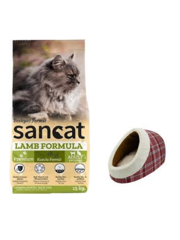 Sancat Premium Kuzulu Yetişkin Kedi Maması 15 Kg,Mia Alaska Ekose Kırmızı Yatak
